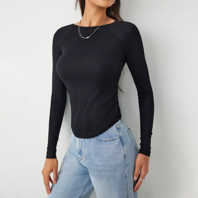 Autumn And Winter New Women's Clothing Popular Fashion Casual Slim fit High elastic Knitted Long sleeve T shirt Black - Shop at LoveMi