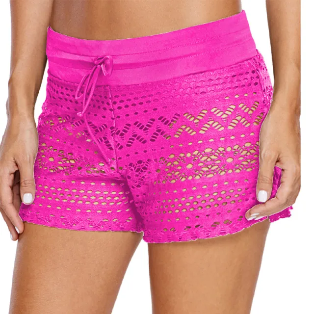 Women's Black Jacquard Lace Shorts Rose Red - Shop at LoveMi