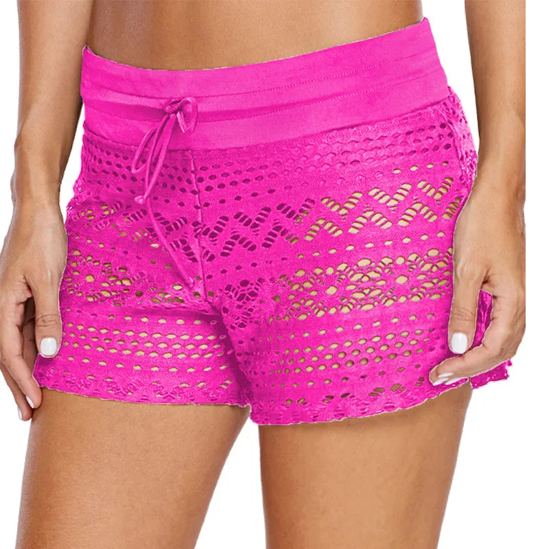 Women's Black Jacquard Lace Shorts - Rose Red