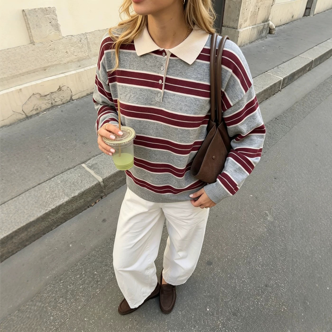 Women's Simple And Versatile Striped Knitted Sweater