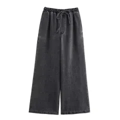Women's Washed Blue Denim Top And Trousers - Gray Trousers - View 1