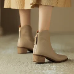 Simple Solid Color And Nude Ankle Boots For Women - Apricot - View 1