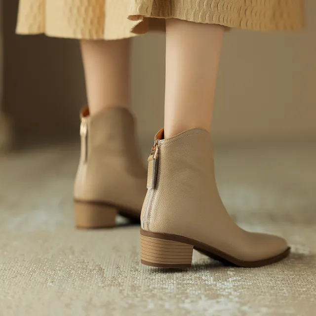 Simple Solid Color And Nude Ankle Boots For Women Apricot - Shop at LoveMi