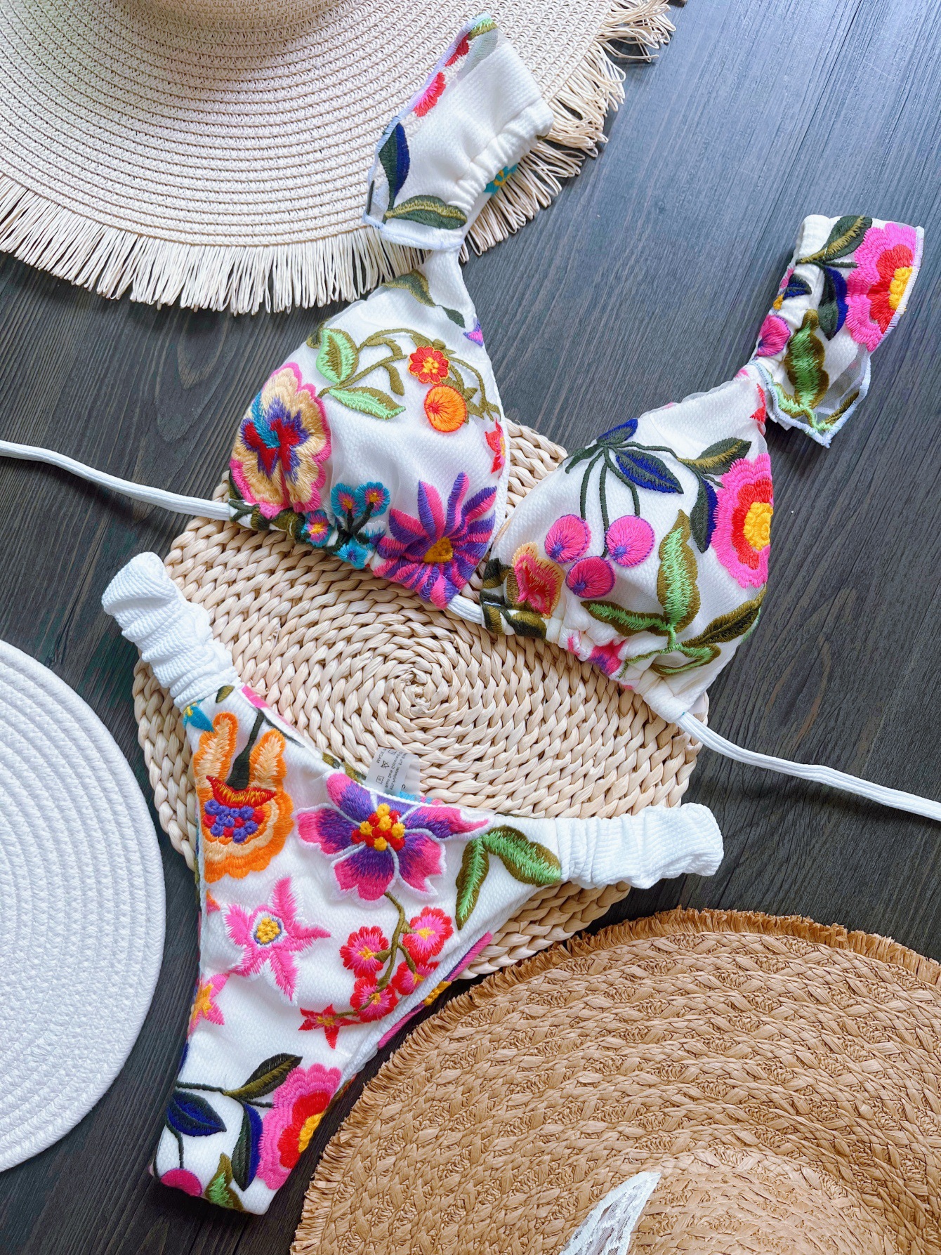 Mesh Multi color Embroidery Lining Flying Bikini Suit Ls01 L - Shop at LoveMi