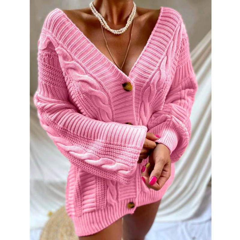 Knit Casual Fashion Twist V neck Cardigan Pink - Shop at LoveMi