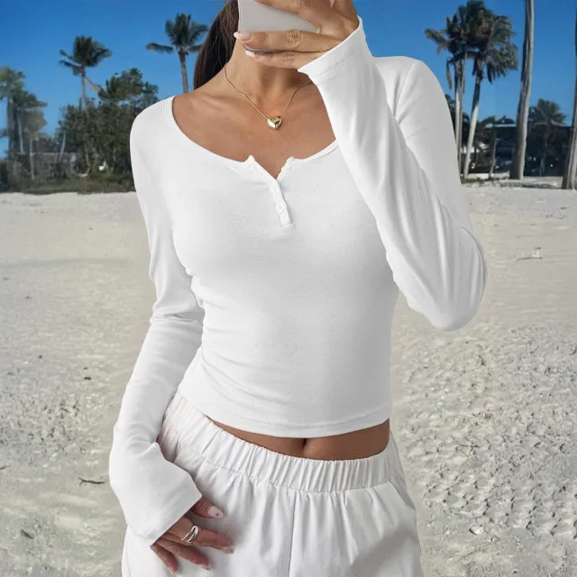 All matching Long Sleeve Top T shirt Women's Clothing White - Shop at LoveMi