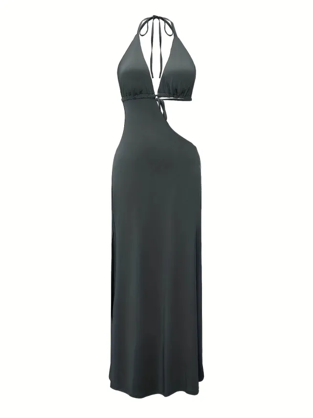 French High end Deep V Tie Dress With Elegance Slabstone Gray - Shop at LoveMi