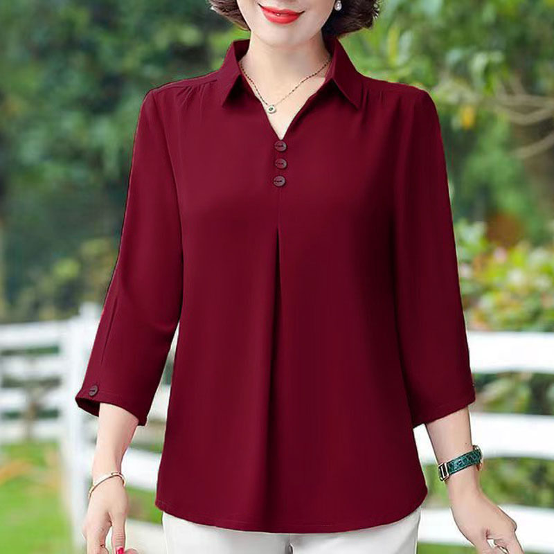 Summer Solid-color Womens Blouse Top