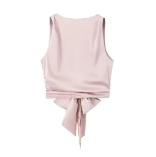 Women's Silk Satin Texture Backless Small Top Pink - Shop at LoveMi