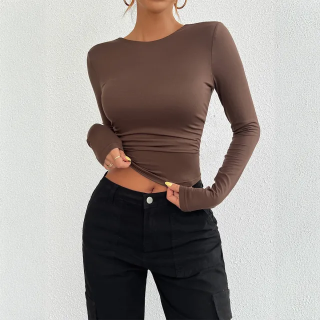 Y2g Sexy Slim fit Solid Color Knitted Long sleeved Top Women's Clothing Brown - Shop at LoveMi