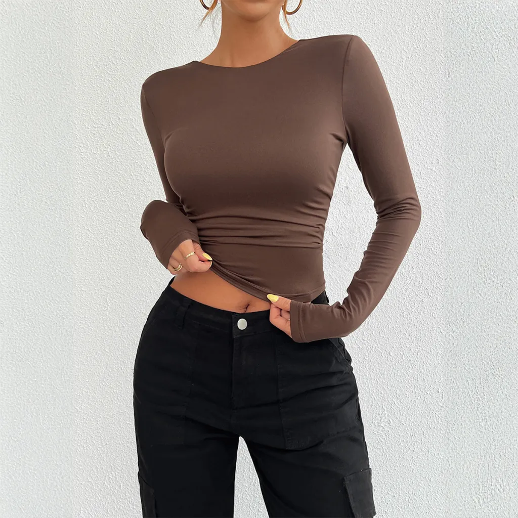 Y2g Sexy Slim-fit Solid Colour Knitted Long-sleeved Top Women's Clothing - Brown