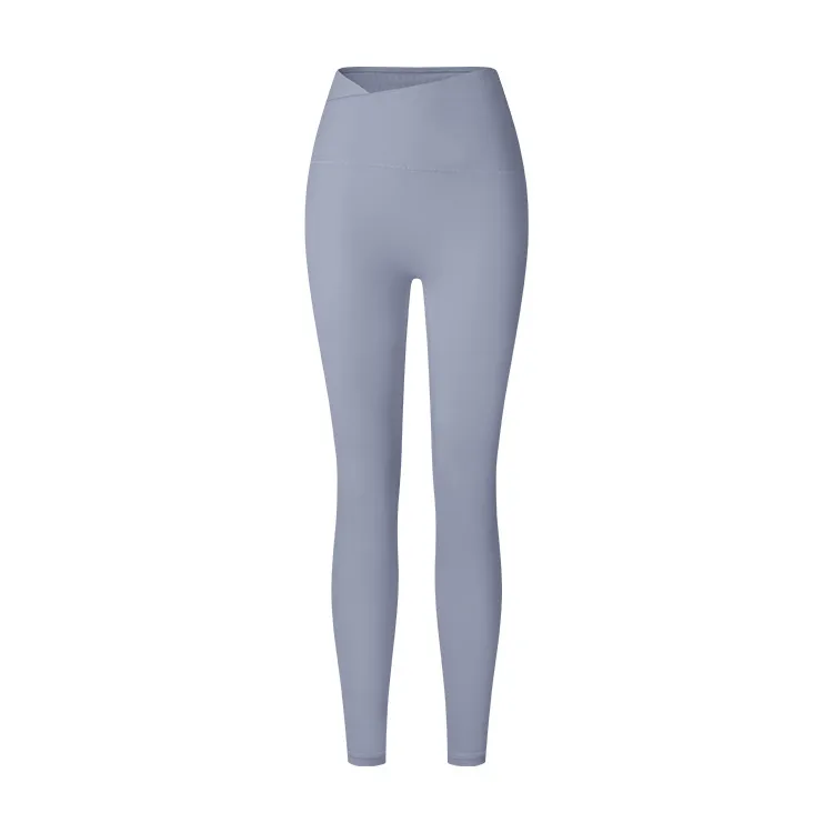 Autumn And Winter Cross Waist Nude Feel Sports Trousers - Nude