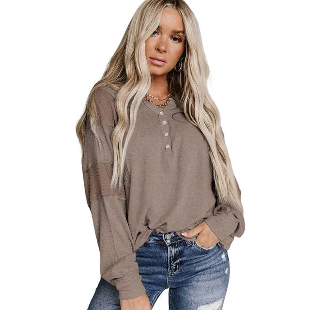 Loose Solid Color Bottoming Shirt Leisure Simple V neck Long Sleeve T shirt Lc25123171 P2017 - Shop at LoveMi