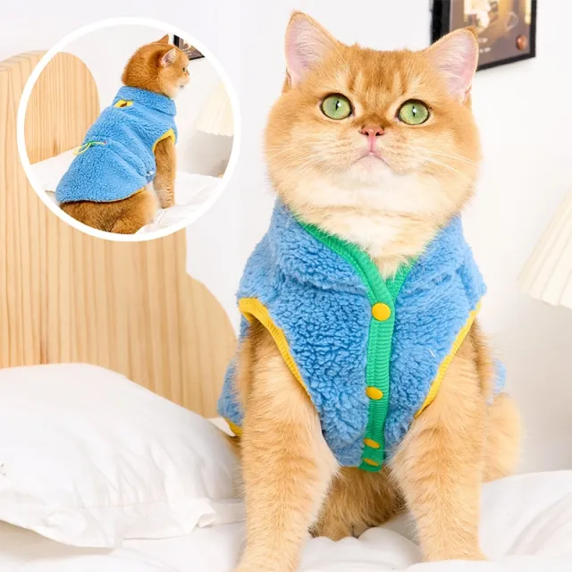 Pet Cat Winter Warm Vest Blue Green - Shop at LoveMi