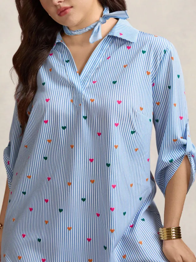 Commuter Style Blue Striped Long Sleeve Shirt Blue - Shop at LoveMi