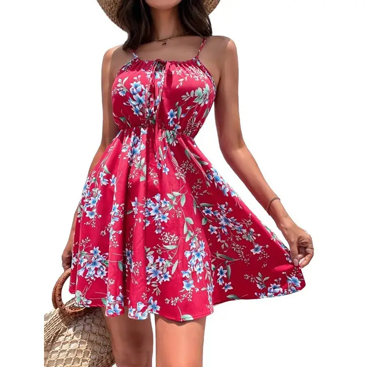 Elegant Sleeveless Dress Pullover Print Elastic Waist