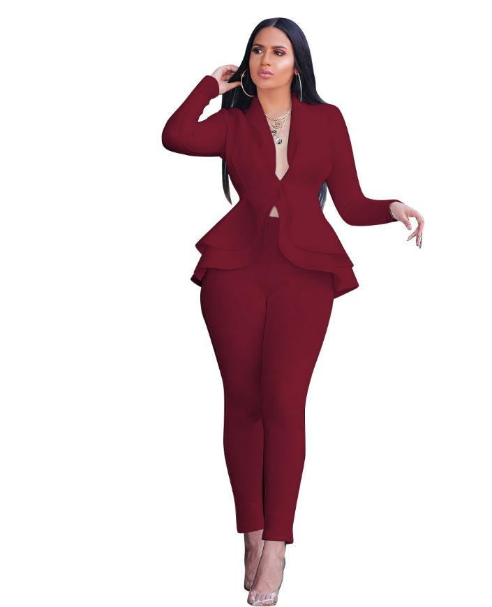 European And American-style Chic Ruffled Blazer Casual Set 2