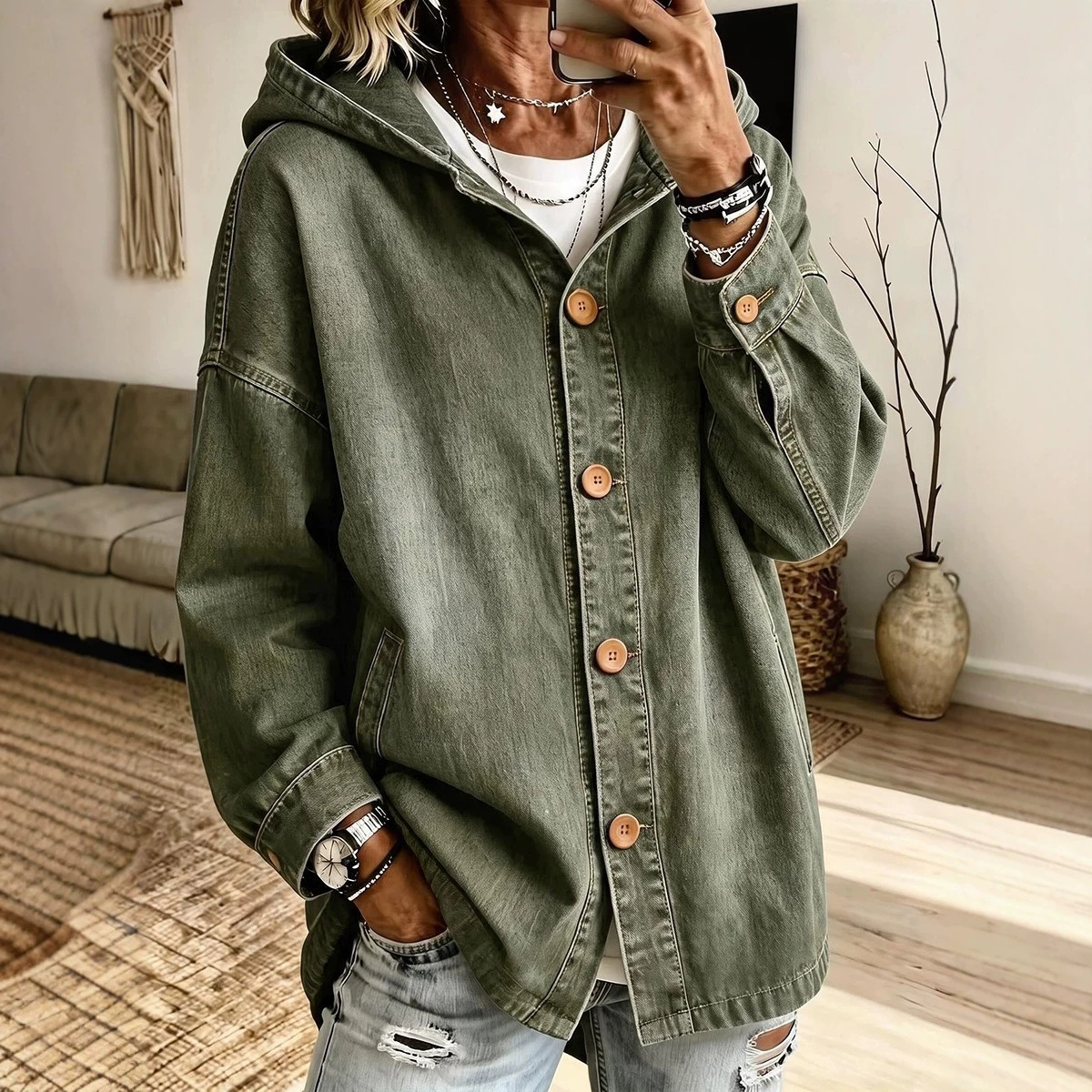 Hooded Denim Jacket Women's Coat
