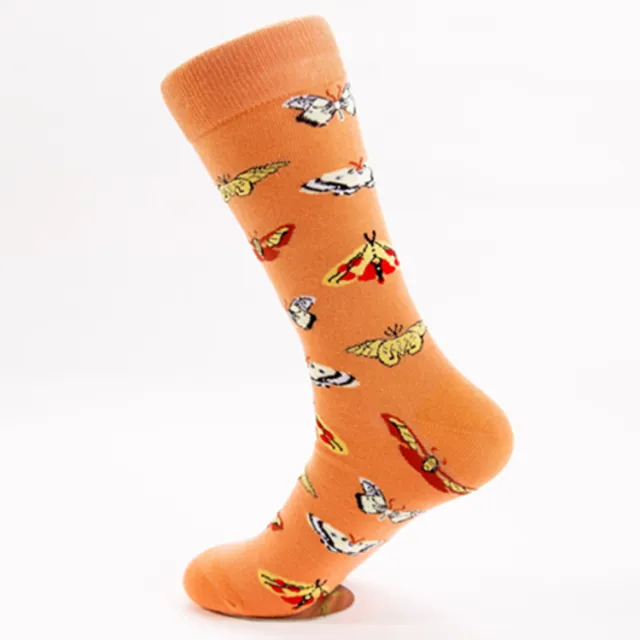 Female Casual Printed Flower And Bird Butterfly Cotton Middle Tube Socks Pink Butterfly - Shop at LoveMi