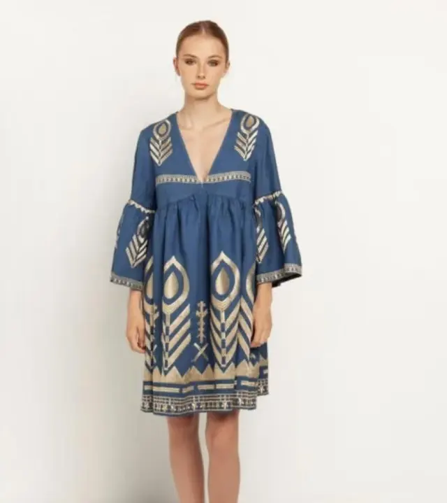 Women's Fashion Printed V neck Dress Peacock Green - Shop at LoveMi
