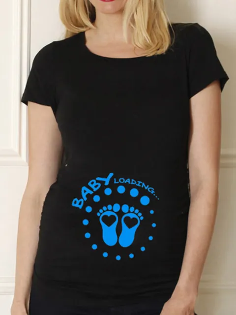 Black Pregnancy Shirt Maternity Cute Baby Print O Neck Short Tl180421 - Shop at LoveMi