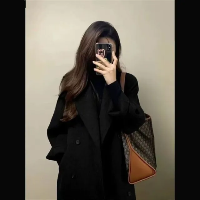 Women's Thickened Knee length Mid long Korean style Wool Coat Black - Shop at LoveMi