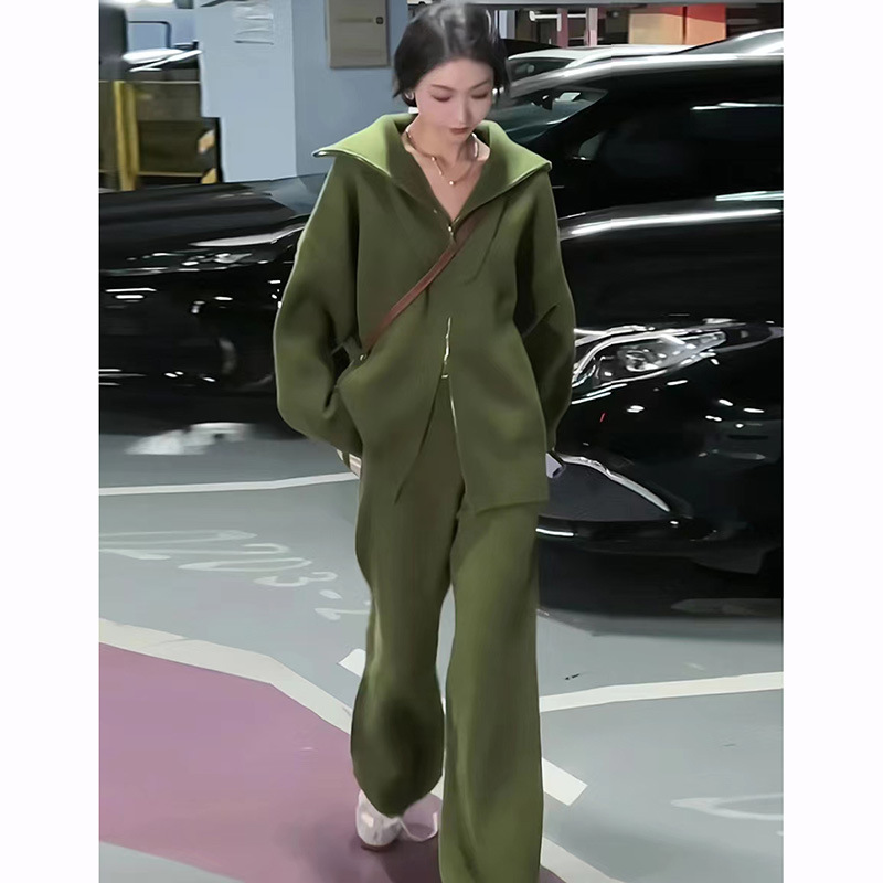 Knitted Cardigan Casual Wide-leg Pants Two-piece Set