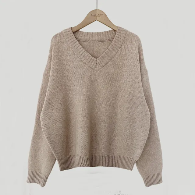 South Korea Basic Style V neck Pullover Sweater Thermal Knitting Khaki - Shop at LoveMi