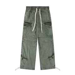Men's And Women's Same Style American-style Distressed Heavy Industry Straight Leisure Cargo Jeans - Retro Blue - View 1