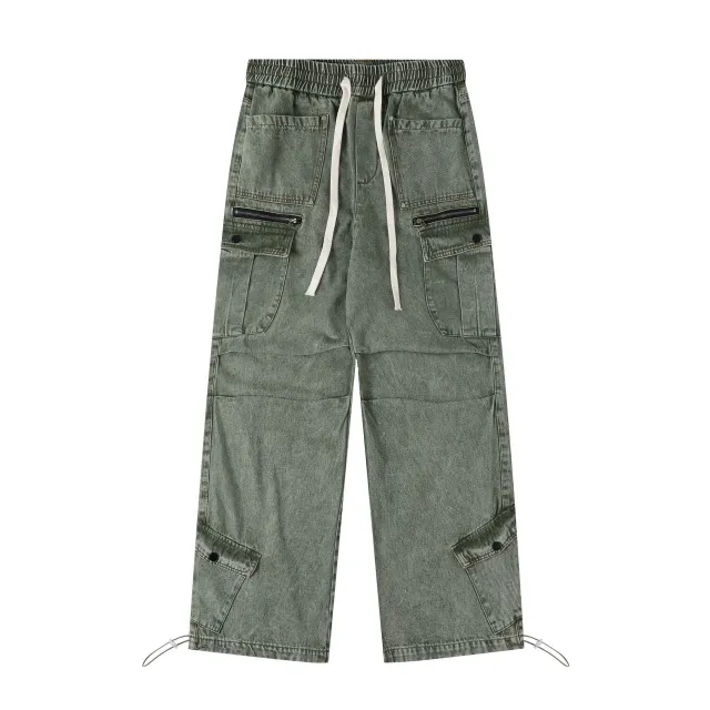 Men's And Women's Same Style American style Distressed Heavy Industry Straight Leisure Cargo Jeans Retro Blue - Shop at LoveMi