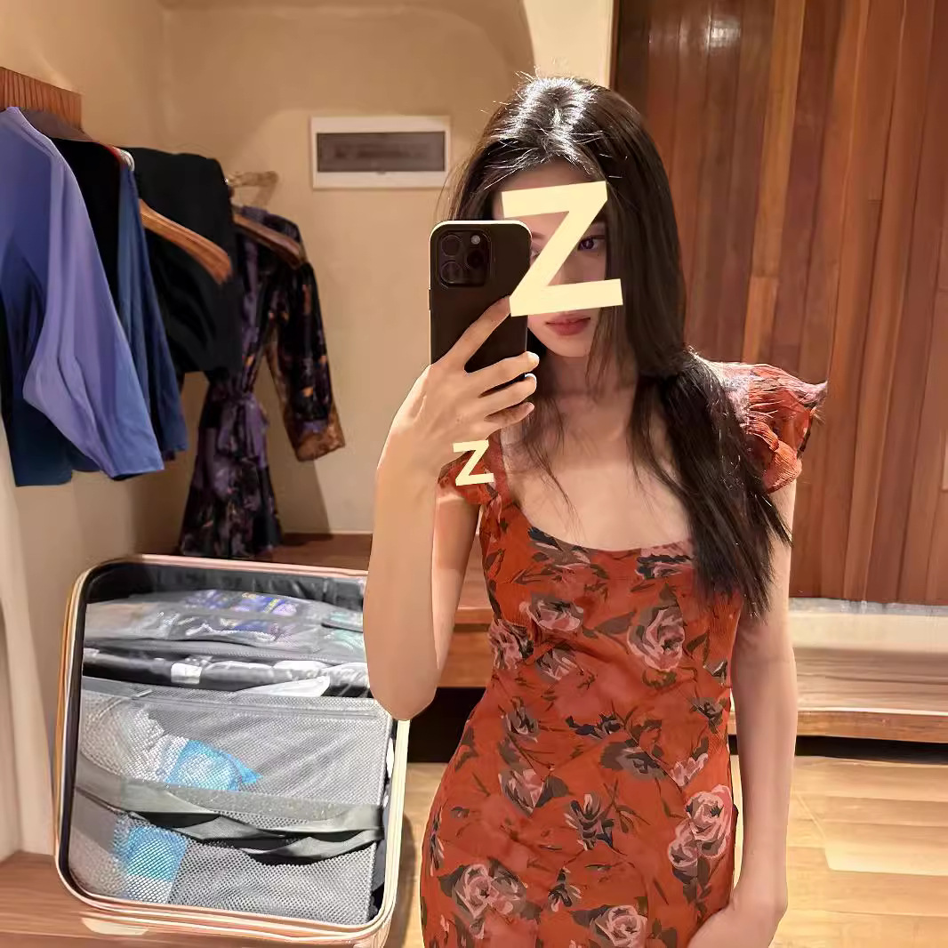 French Flying Sleeve Floral Dress Women