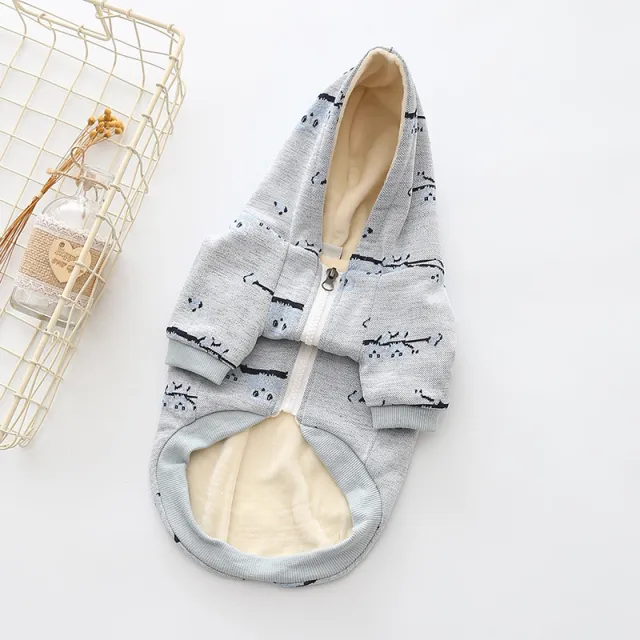 Casual Pet Clothes Dog Pattern Sweater Zipper Coat Blue - Shop at LoveMi