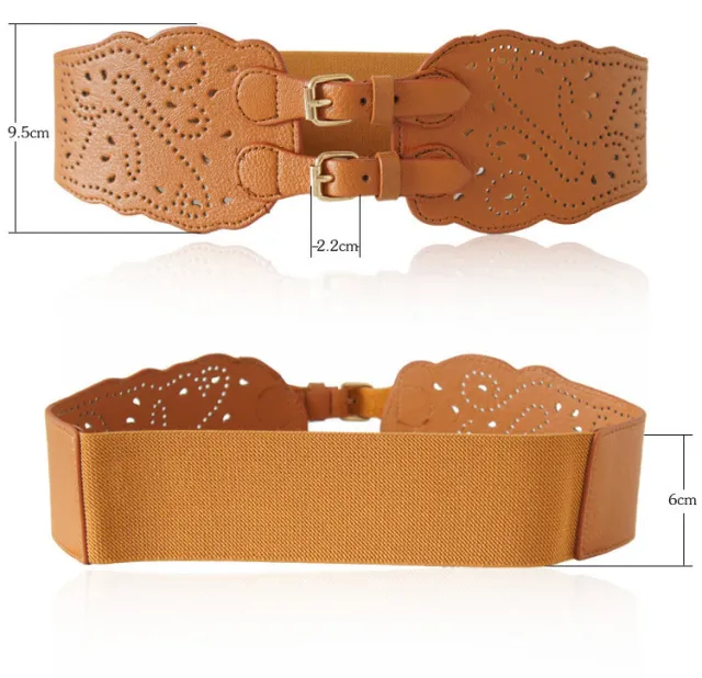 Women's Fashion Cutout Elastic Pin Buckle Belt Camel - Shop at LoveMi
