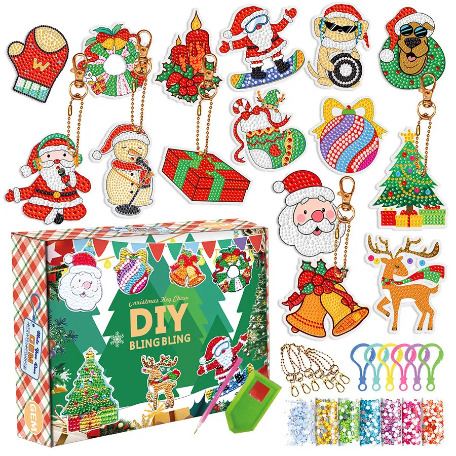 Christmas Diamond Painting Keychain Handmade Spot Drill DIY Painting - 15Pcs Xh021