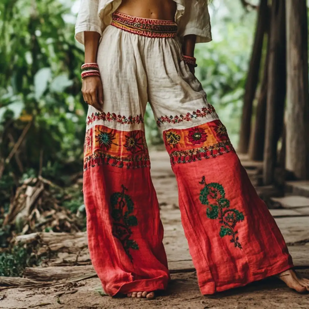 Vintage Printed Women's Fashionable Long Trousers