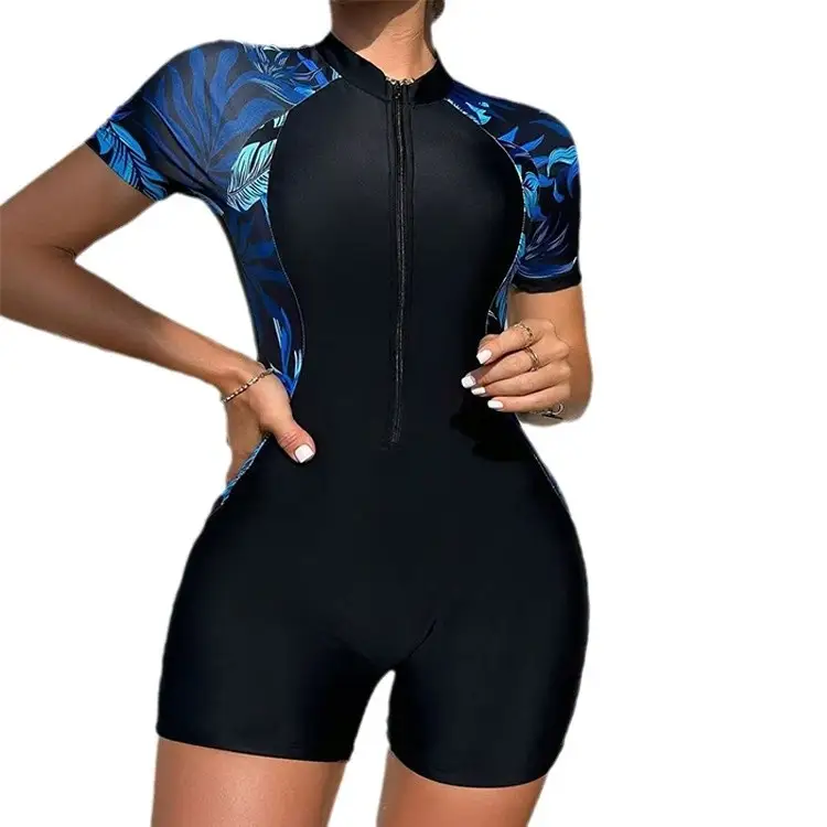 Womens One-piece Printed Short-sleeve Surf Suitswimsuit