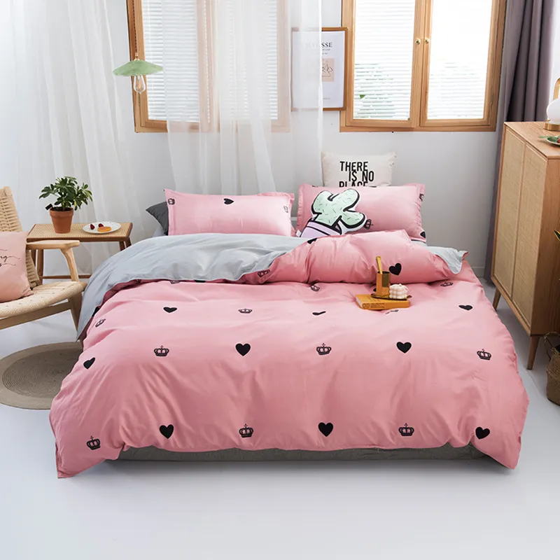 Washed Cotton Four-piece Bedding Set Autumn Single - Heart Style