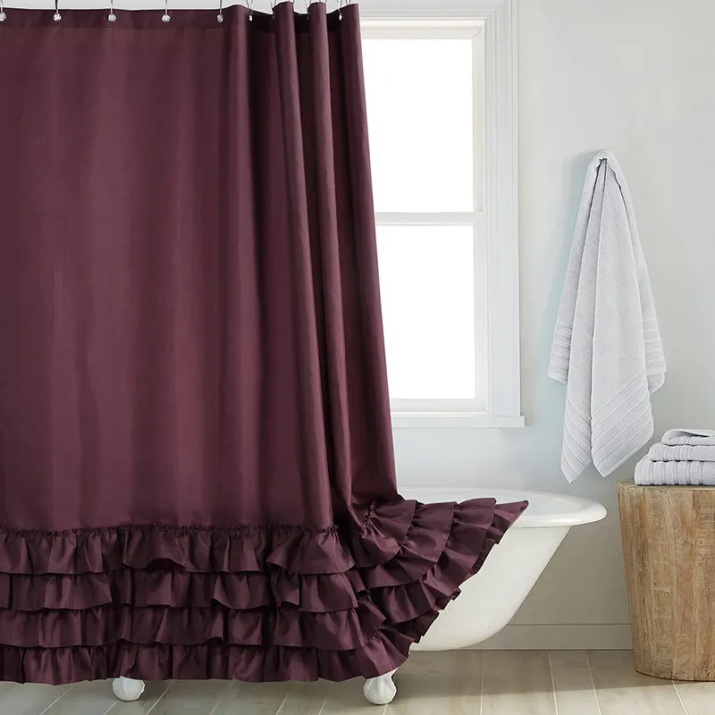 Fashion And Environment-friendly Polyester Fabrics Thickened Shower Curtain - Coffee Big Lace