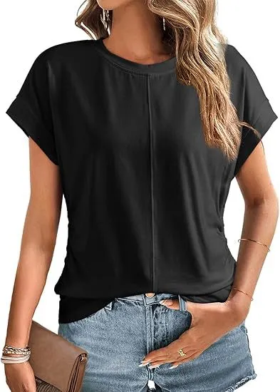 Women's Fashionable Side Raglan Short sleeved Top Black - Shop at LoveMi