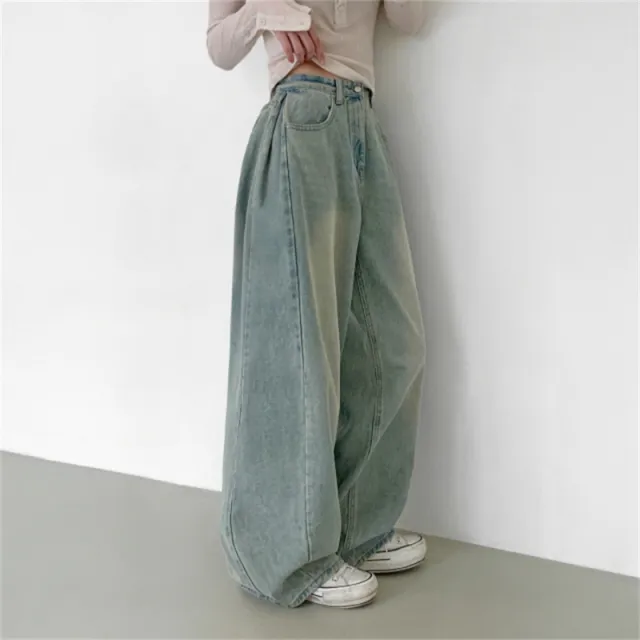 Retro High Waist Loose Straight Jeans For Women Light Blue - Shop at LoveMi