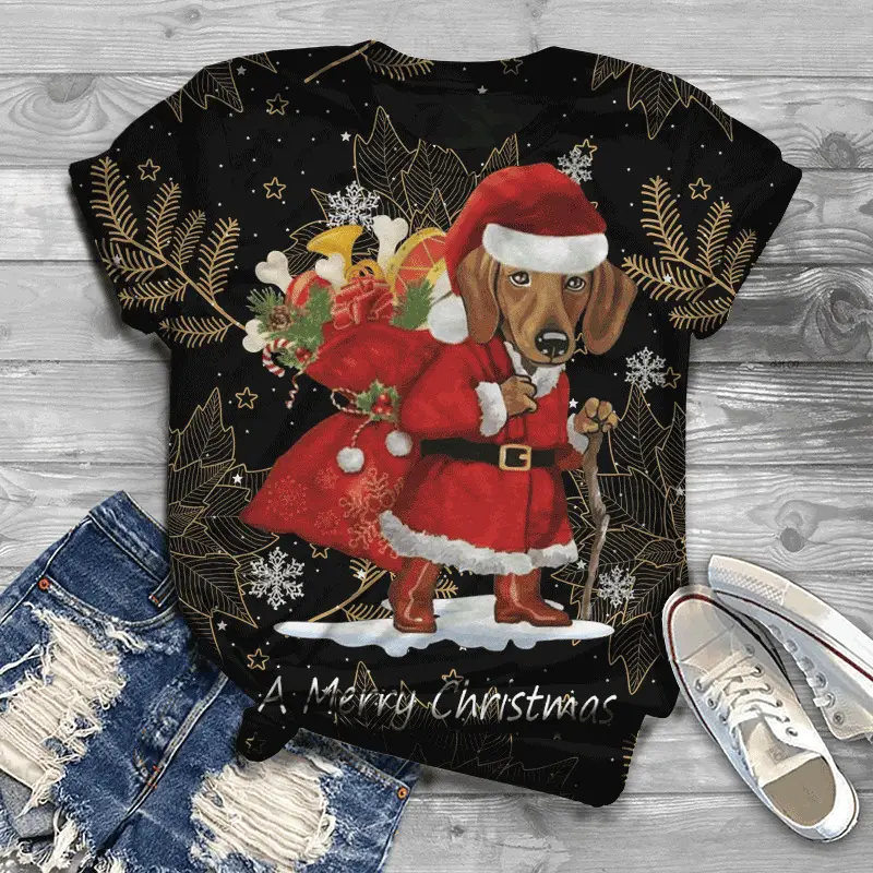 Cross-border E-commerce New Christmas Elk 3dT T-shirt Men's 3d Casual Round Neck T-shirt Manufacturer Supply