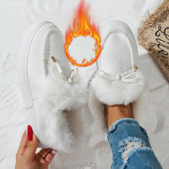 Round Head Thick Bottom Velvet Padded Plus Size Women's Snow Boots Ivory - Shop at LoveMi