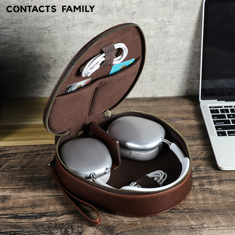 Headset Wireless Earphone Bag Genuine Leather Portable Storage