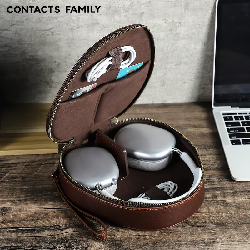 Headset Wireless Earphone Bag Genuine Leather Portable