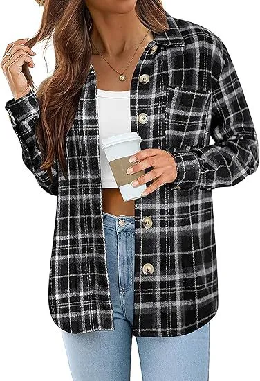 Fashionable Jacket Women's Brushed Woolen Jacket Plaid Black - Shop at LoveMi