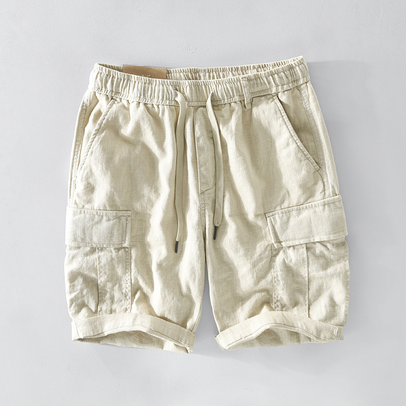 Mens Casual Linen Shorts With Pocket Drawstring