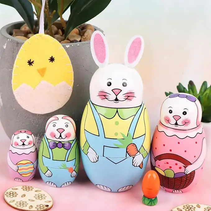 Russia Matryoshka Doll Toy Cute Easter 5-layer Rabbit