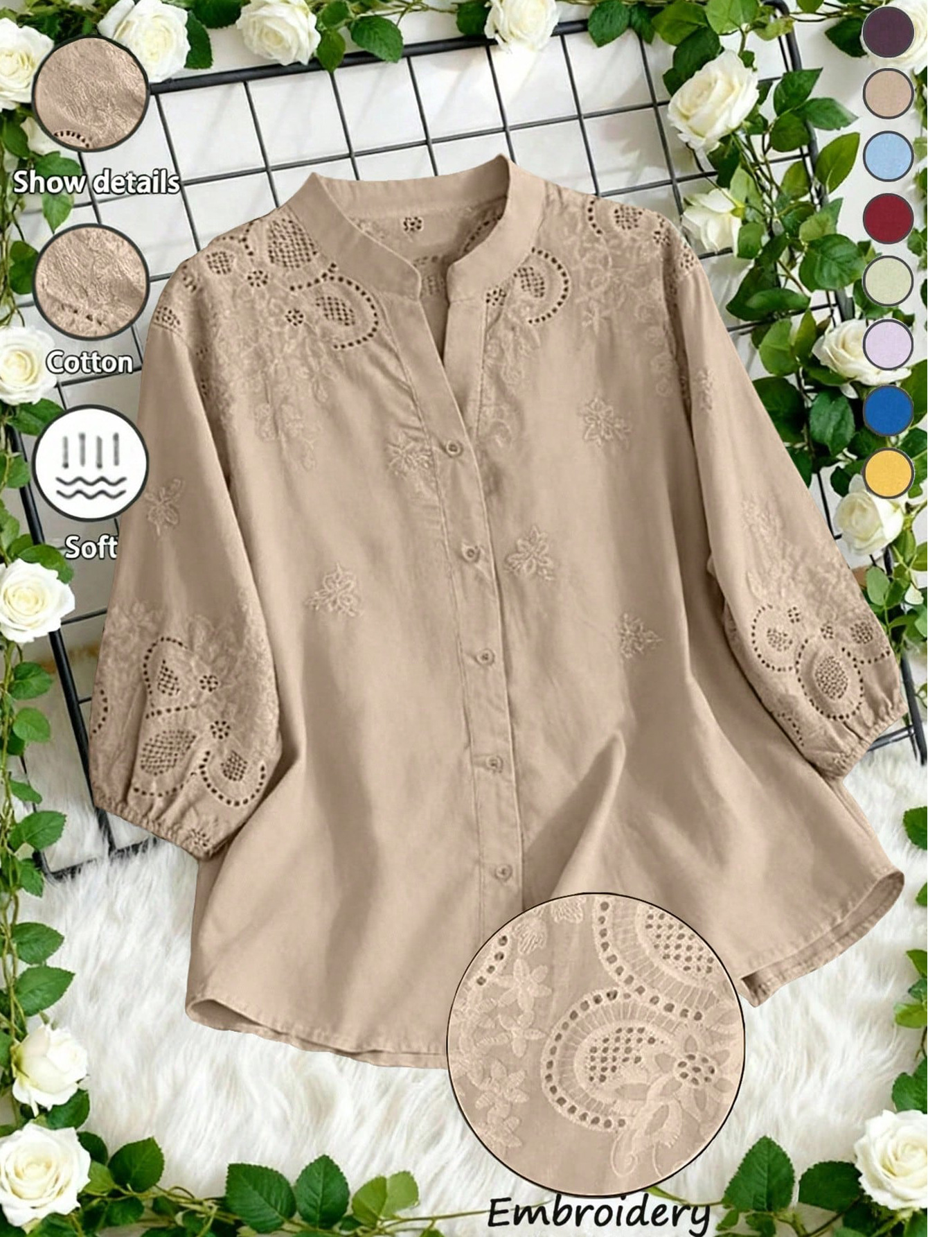 Womens Khaki Loose-Fit Shirt