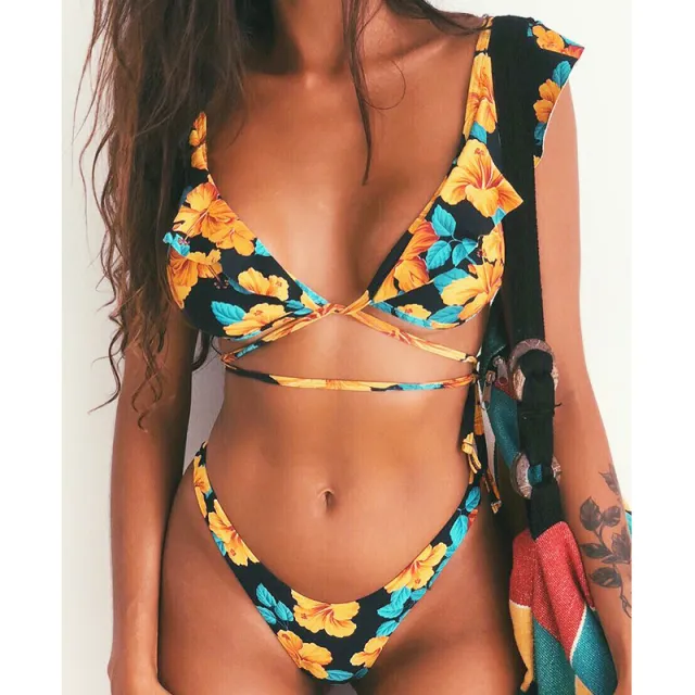 Swimsuit Split Printed Bikini Yellow - Shop at LoveMi