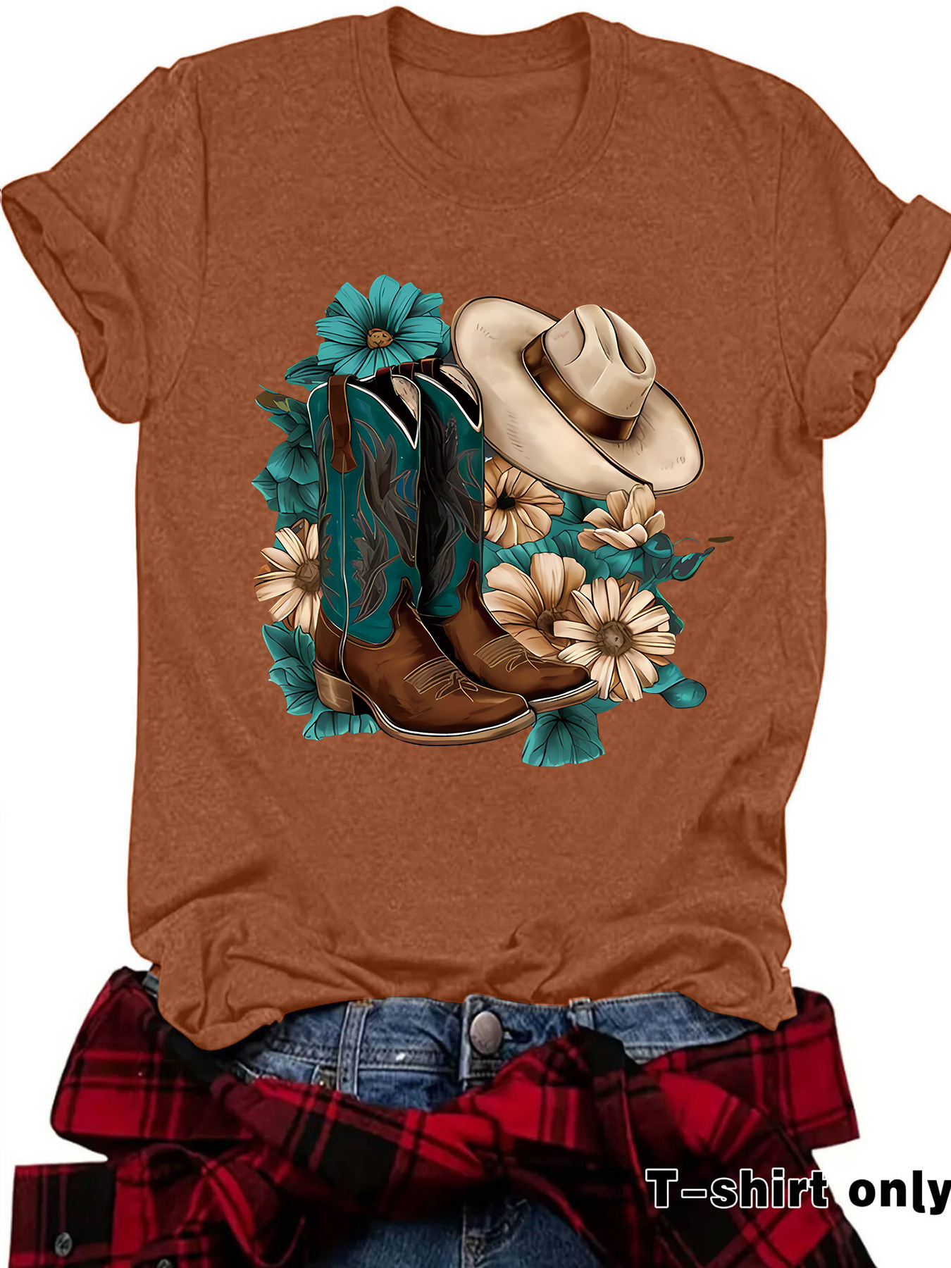 Womens Loose-fitting Fashionable Boots With A Hat Print And Short Sleeves